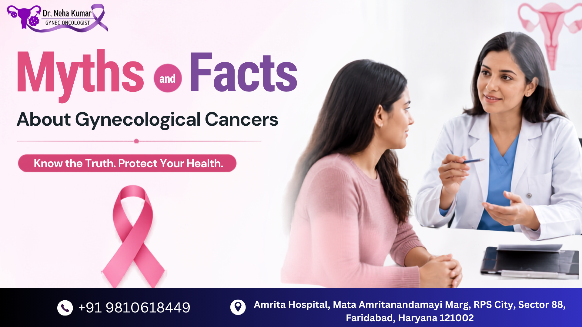 Doctor discussing common myths and facts about gynecological cancers with a female patient.